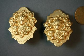 Vtg Gold Tone Art Nouveau Style Revival Earrings W/ Woman Face