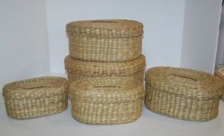 Vintage Sweetgrass Nesting Baskets Set Of Five Oval Shaped.