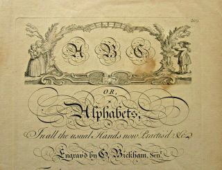 1743 Bickham Abc Calligraphy Antique Print Alphabet Engraving Penmanship Scarce