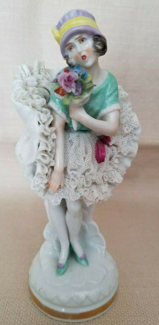Vintage Dresden German Porcelain Lace Lady Figurine