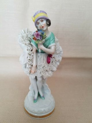 Vintage Dresden German Porcelain Lace Lady Figurine 2