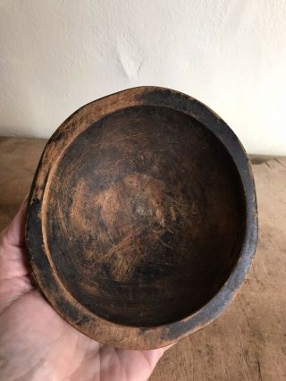 Best Old Antique Small Wooden Bowl Handmade Dark Patina Worn Aafa Black