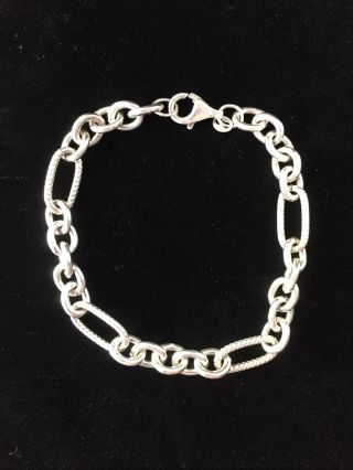 Vintage Sterling Silver Charm Bracelet Figaro Chain Link Textured Luster 925