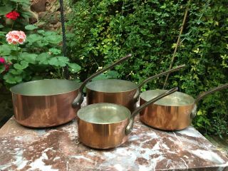 Set Of 4 Vintage French Copper Pans