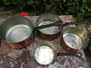 Set of 4 vintage French copper pans 2