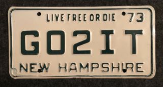 1973 Hampshire Vanity License Plate Nh 73 Go2it Go To It