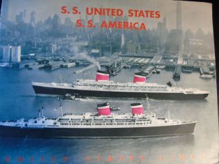 Ss United States Lines Mid - Century Travel Agency Brochure / Top