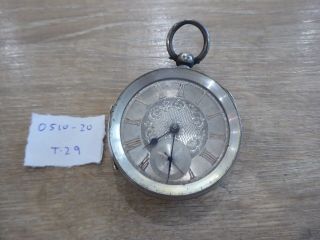 BURSLEM ANTIQUE SOLID SILVER GENTS FUSEE POCKET WATCH.  SILVER DIAL GOLD NUMERALS 3