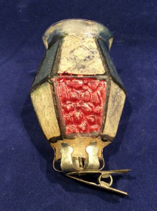 Antique German Patriotic Glass Lantern On Clip Christmas Ornament