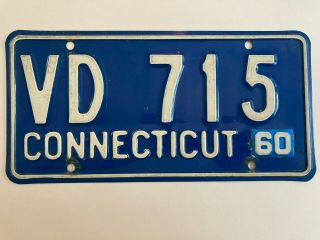 1960 Connecticut License Plate Metal Year Tab On 1957 Base " Vg " Glossy