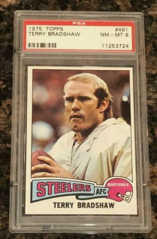 1975 Topps 461 Terry Bradshaw Pittsburgh Steelers Psa 8 Hof
