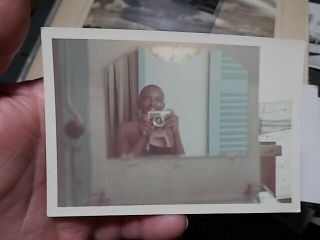 Vintage Snapshot Photo,  Mirror Image Of Black African American Man W Camera