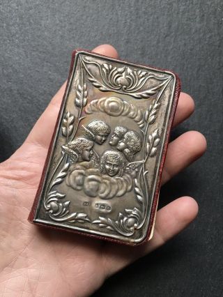Antique Solid Sterling Silver Fronted Common Prayer Pocket Book - Cherub Design