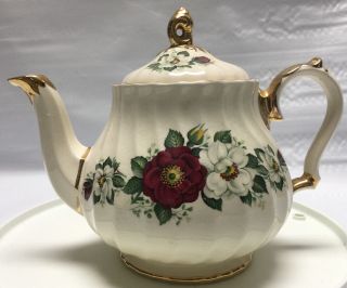 Sadler Vintage Teapot Bone China England Roses/rose Buds W/gold Trim