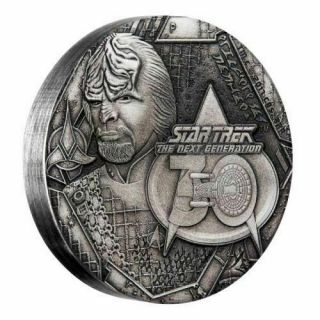 2017 Tuvalu Star Trek Next Gen.  - Lt.  Commander Worf 2 Oz.  Silver Antique Coin