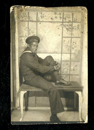 Vintage Arcade Photo Young African American Man Navy Sailor