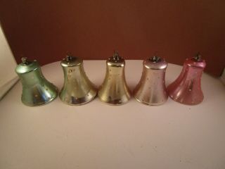 Vintage Set Of 5 Mercury Glass Christmas Ornaments Mica Dot Bell Germany