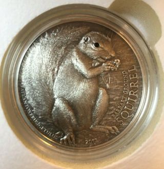 2013 Barbary Ground Squirrel Swarovski Antique Finish 1 Oz Silver Coin Palau
