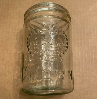 Vintage Improved Crown Pint Mason Jar,  With Glass Lid