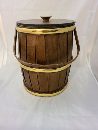 Vintage Rustic Wood Wooden Barrel Tall Ice Bucket Plastic Liner With Lid