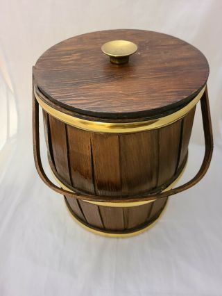 Vintage Rustic Wood Wooden Barrel Tall Ice Bucket Plastic Liner with Lid 2