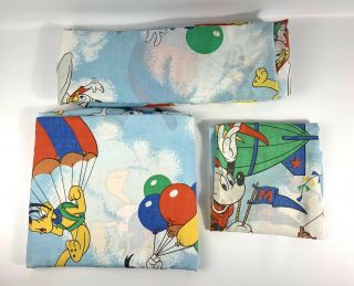 Vtg Disney Mickey Mouse Air Mobile Twin Sheet Complete Set Dumbo Donald Duck