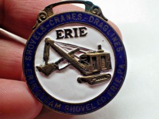 Awesome Antique Bucyrus Erie Steam Shovel Crane Blue & White Enamel Watch Fob