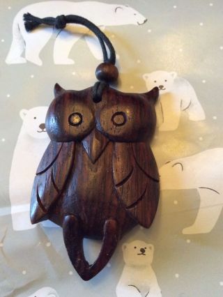 Vintage Quirky Carved Wood Hand Made Owl Pendant