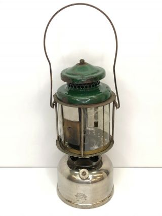 Vintage Coleman Lantern Dated 12/28 Chrome Tank Green Cap Mica Globe