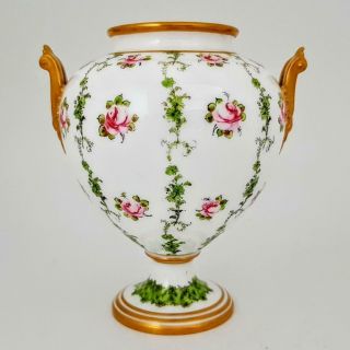 Fine Antique Royal Crown Derby Floral Roses & Gold Hand Painted Urn Vase C1900