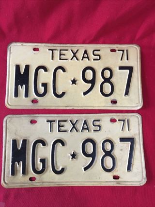 1971 Matching Set Of Texas License Plates Mgc 987