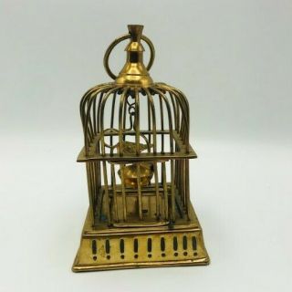 Vintage Brass Mid Century Bird House Cage Pedestal 7 " X 4 " With Key Deco Figure