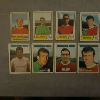 8x Manchester United Vintage 1969 - 70.  1970 - 71 A&bc Gum Cards Inc Bobby Charlton