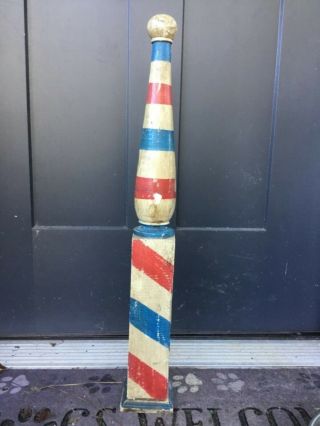 Antique Barber Pole Solid Wood,  Hand Turned,  28” Red - White - Blue - Vintage