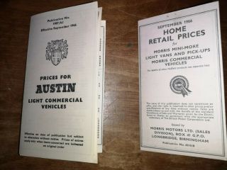 Vintage Austin & Bmc Light Commercial Vehicles Price List Sep 1966