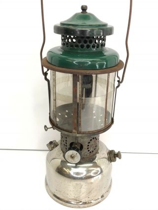Vintage Coleman Lantern Dated 11/34 Chrome Tank Green Cap Mica Globe