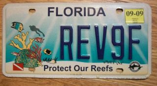 Single Florida License Plate - 2009 - Rev9f - Protect Our Reefs