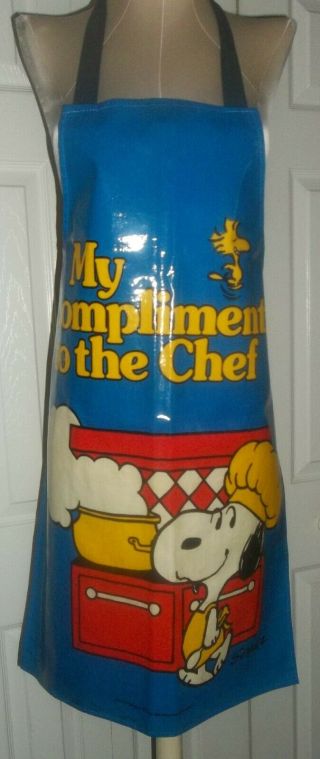 Vtg Schultz Peanuts Snoopy & Woodstock Vinyl My Compliments To The Chef Apron
