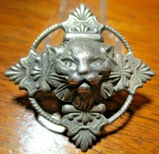 Antique French Button " Persian Cat Head W/victorian Corners " Vintage Pierced