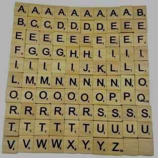 100 Authentic Scrabble Game Tiles Wooden Letters Vintage Replacement