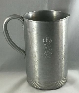 Vintage 1935 - 1940 West Bend 7 1/2 " Tall Aluminum Pitcher With Wheat Impression