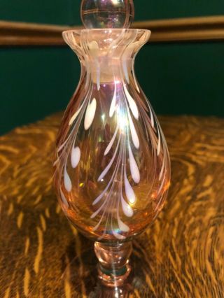 Vintage Iridescent Pink & White Swirl Art Glass Perfume Bottle With Stopper