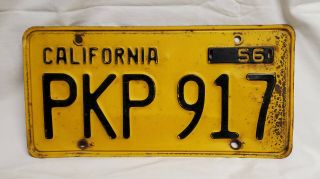 Vintage 1956 - 62 California License Plate Pkp917