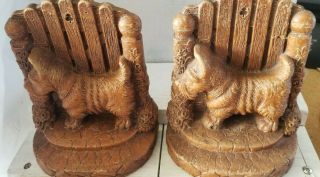 Vintage Pair Syroco Wood Scottie Dog Bookends Scotty Dog Scotland Doggy Brown