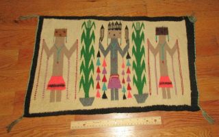 Vintage Early Native American Indian Navajo Small Yei Corn God Blanket Rug 24x15