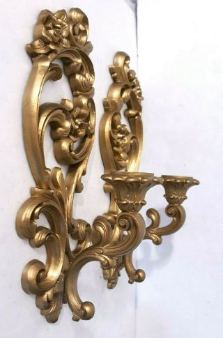Vtg 2 Homco 4118 Gold Wall Sconce Candle Floral Hollywood Baroque Mcm Victorian