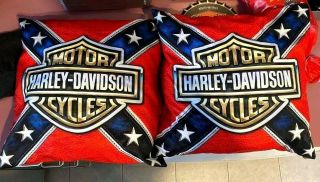 Set Of 2 Harley Davidson Motorcycle Throw Pillows