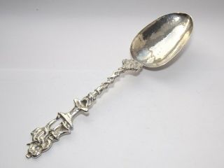 Antique 18th Century Dutch Solid Silver Table Spoon Rat Tail,  Figural Top,  C1785