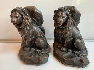 Antique Jb Jennings Brothers Large Lion & Mouse Art Sculpture Statue Bookends