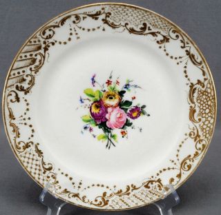 Old Paris Porcelain 19th Century Ed Honore Hand Painted Floral Gold Dinner Plate